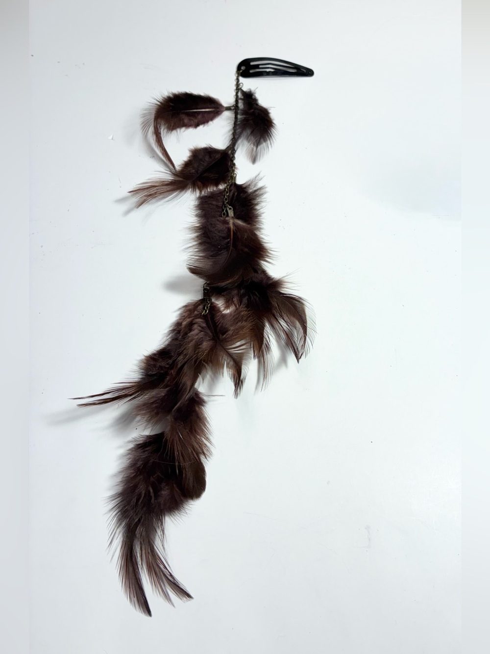 Cascading Brown Feathers on Gold Chain Hair Clip Barrette Accessory 12.75”
